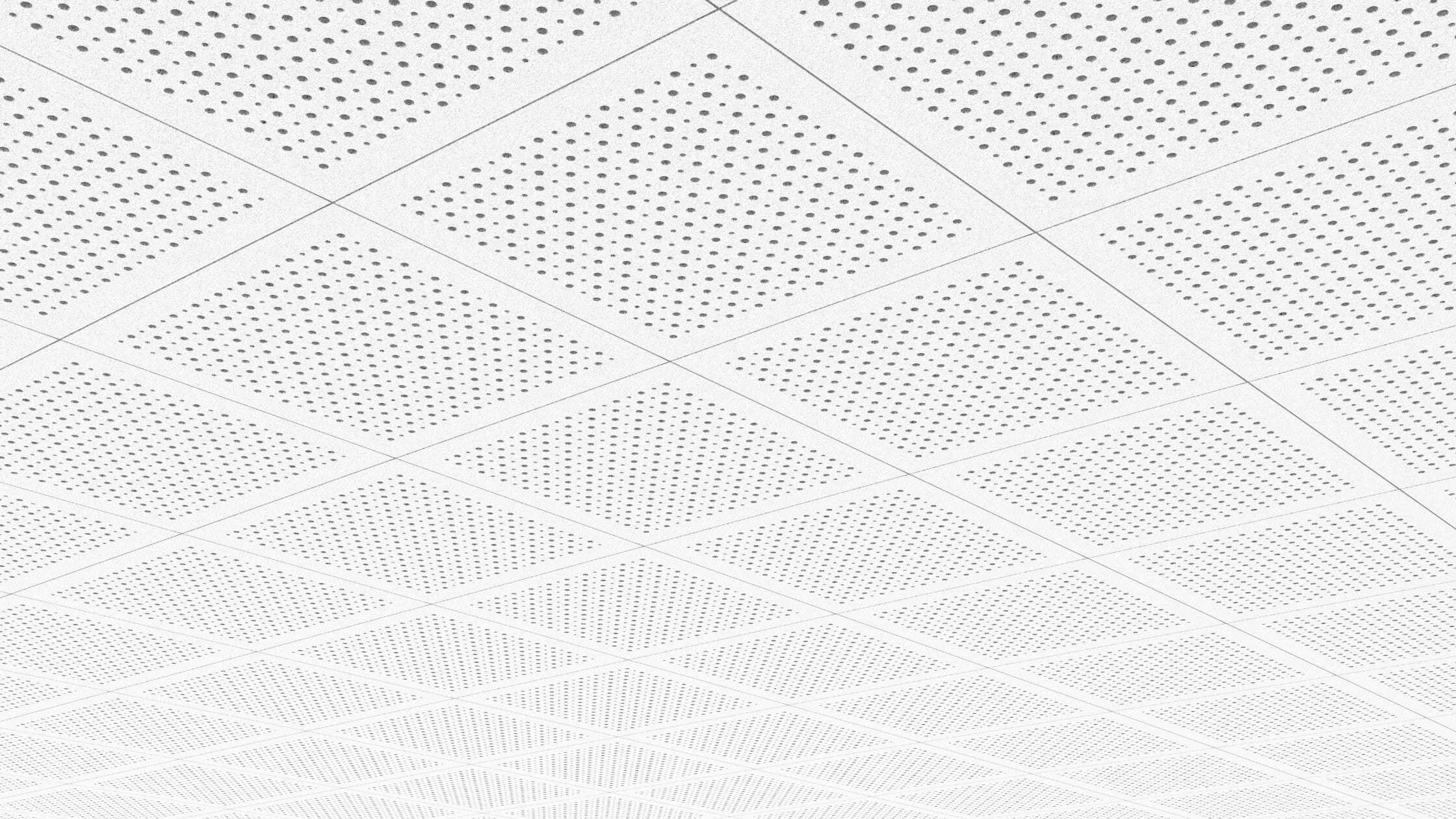 Ceiling tiles with perforated patterns for improved acoustics and aesthetic appeal in home interiors.