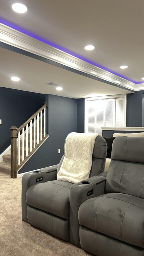 Comfortable home theater recliners with plush cushions and modern design.